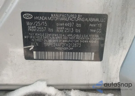2015 Hyundai Sonata Se из США, поврежденный, VIN 5NPE24AF2FH212873